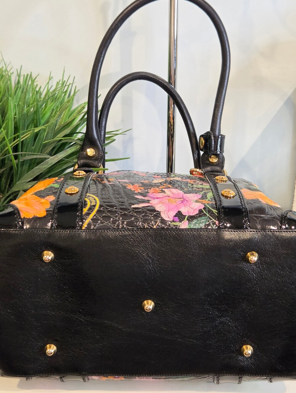 Marino Orlandi mo4670 Cocco Fiori Nero Bowler Bag - Picture 11 of 16